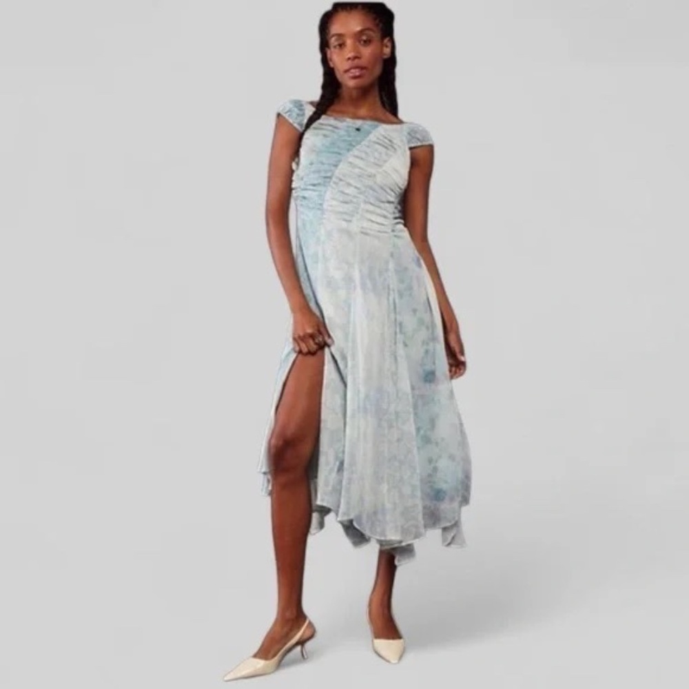 New! Free People Heart to Heart Midi Dress Blue Floral nwot 33464